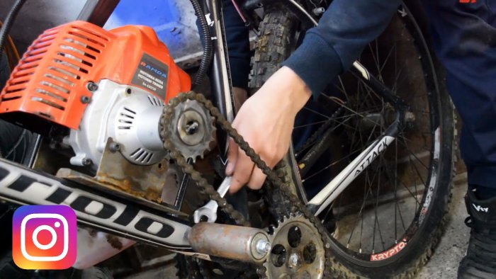 Как установить двигатель от мотокосы на велосипед