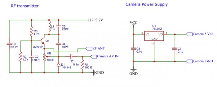 Схема видеопередатчика и стабилизатора для камеры